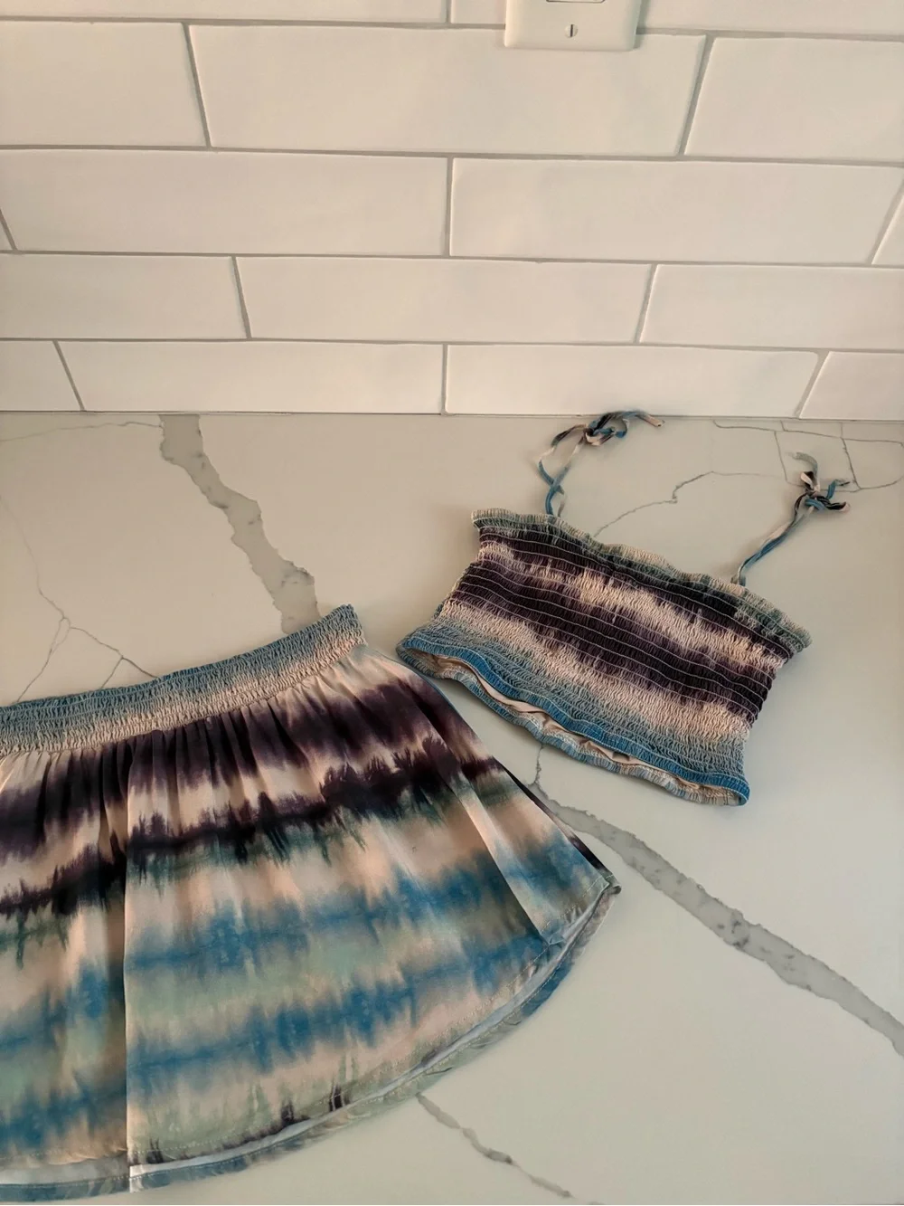 PQ Blue Teal Purple Tie-Dye Kids Matching Set